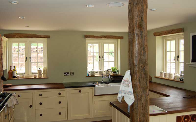 Timber windows internal view with traditional hardware