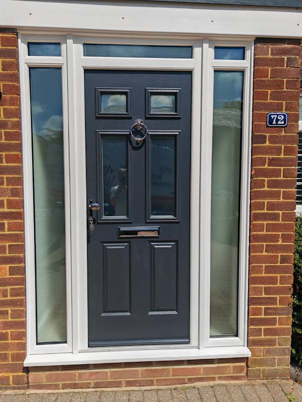 Blue Ultimate 44 Composite Front Door with White UPVC Side Lights