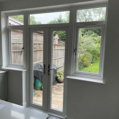New Fresh Look To A Kitchen With UPVC French Doors, Sidelights And Overlights