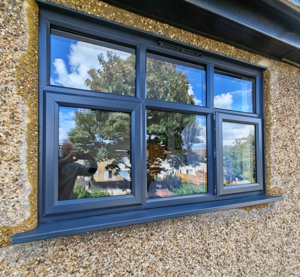 Exterior view of Anthracite Grey Bevelled PVCu window in London